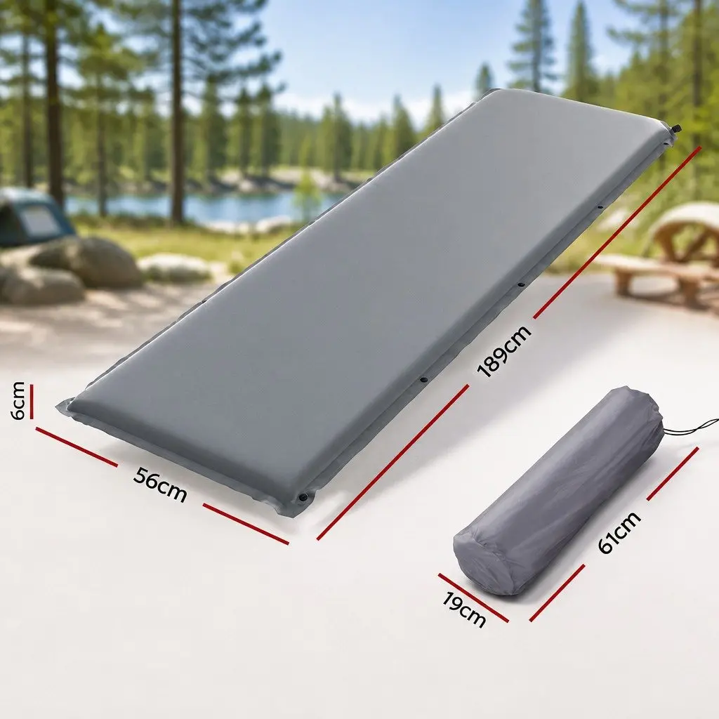 Self Inflating Camping Mattress Sleeping Mat Single 189x66x6cm Grey