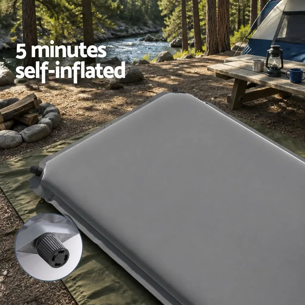 Self Inflating Camping Mattress Sleeping Mat Single 189x66x6cm Grey