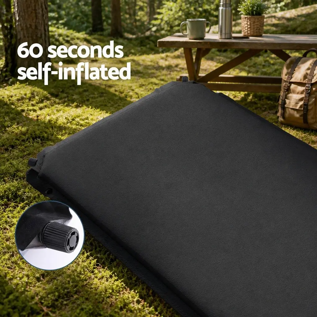 Camping Sleeping Mat Self Inflating Air Bed 187x66cm Black