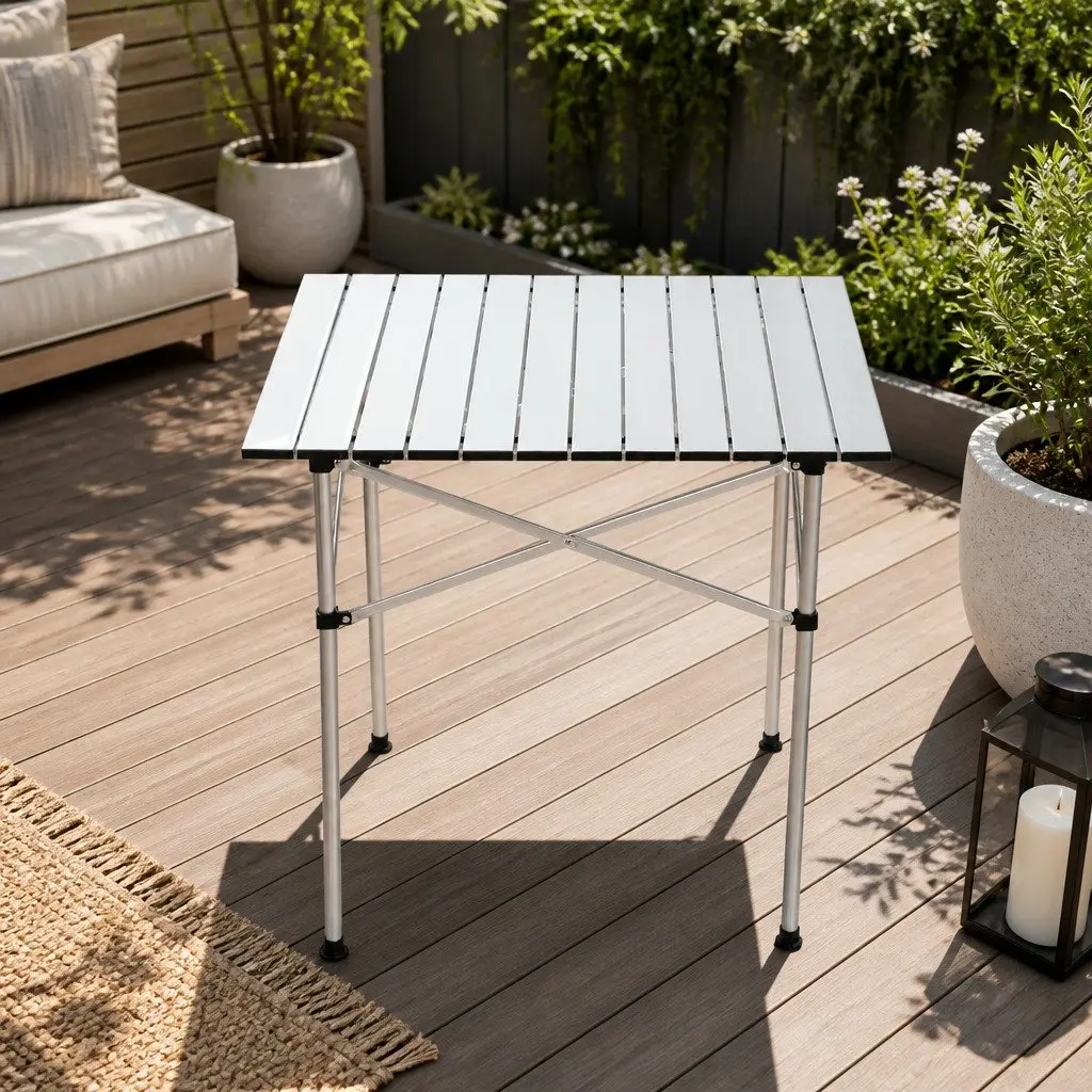 Folding Camping Table Portable Aluminium 70CM Silver
