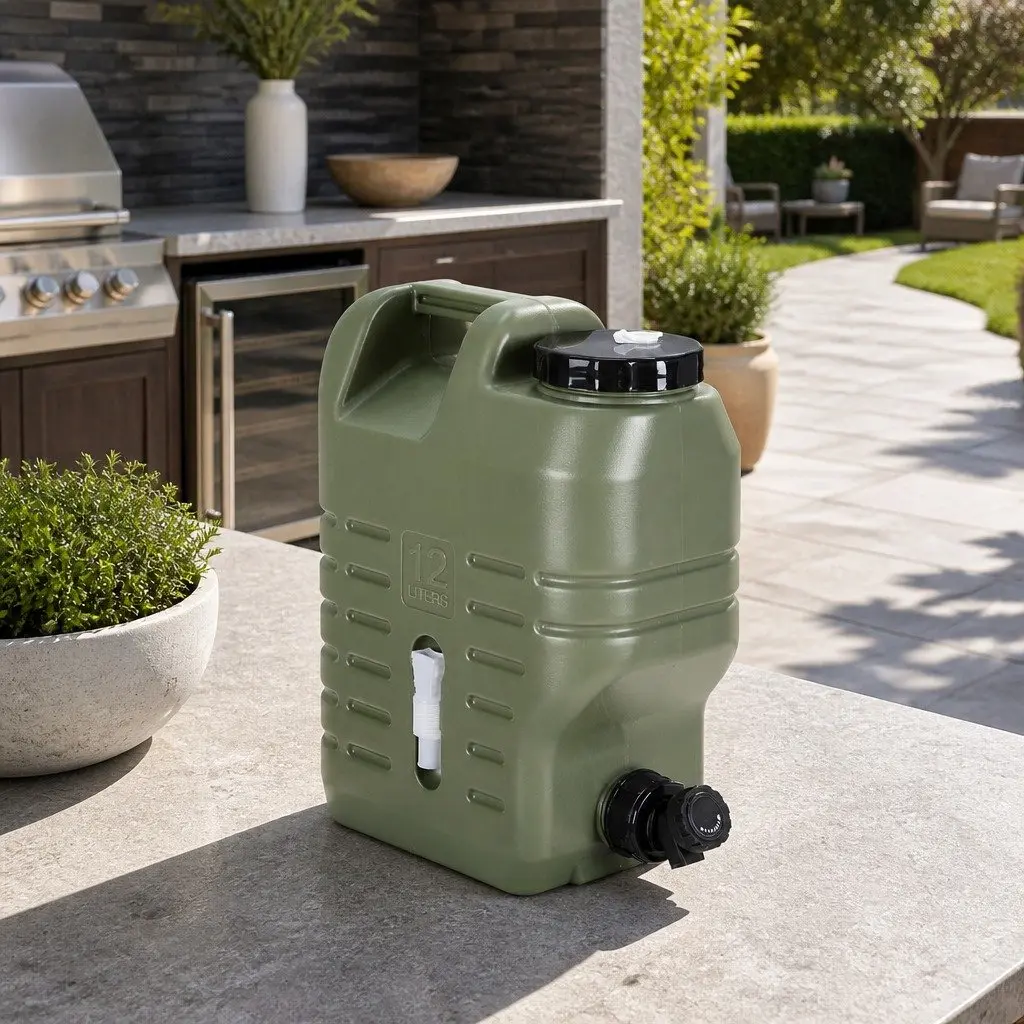12L Water Container Jerry Can Bucket Camping Hiking Outdoor Storage Tank Green