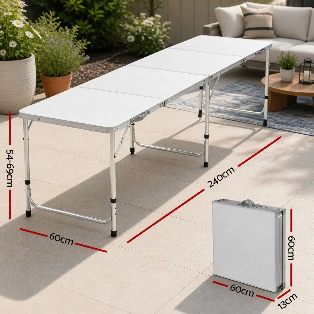 Folding Camping Table Outdoor Picnic BBQ 240CM Aluminium Silver