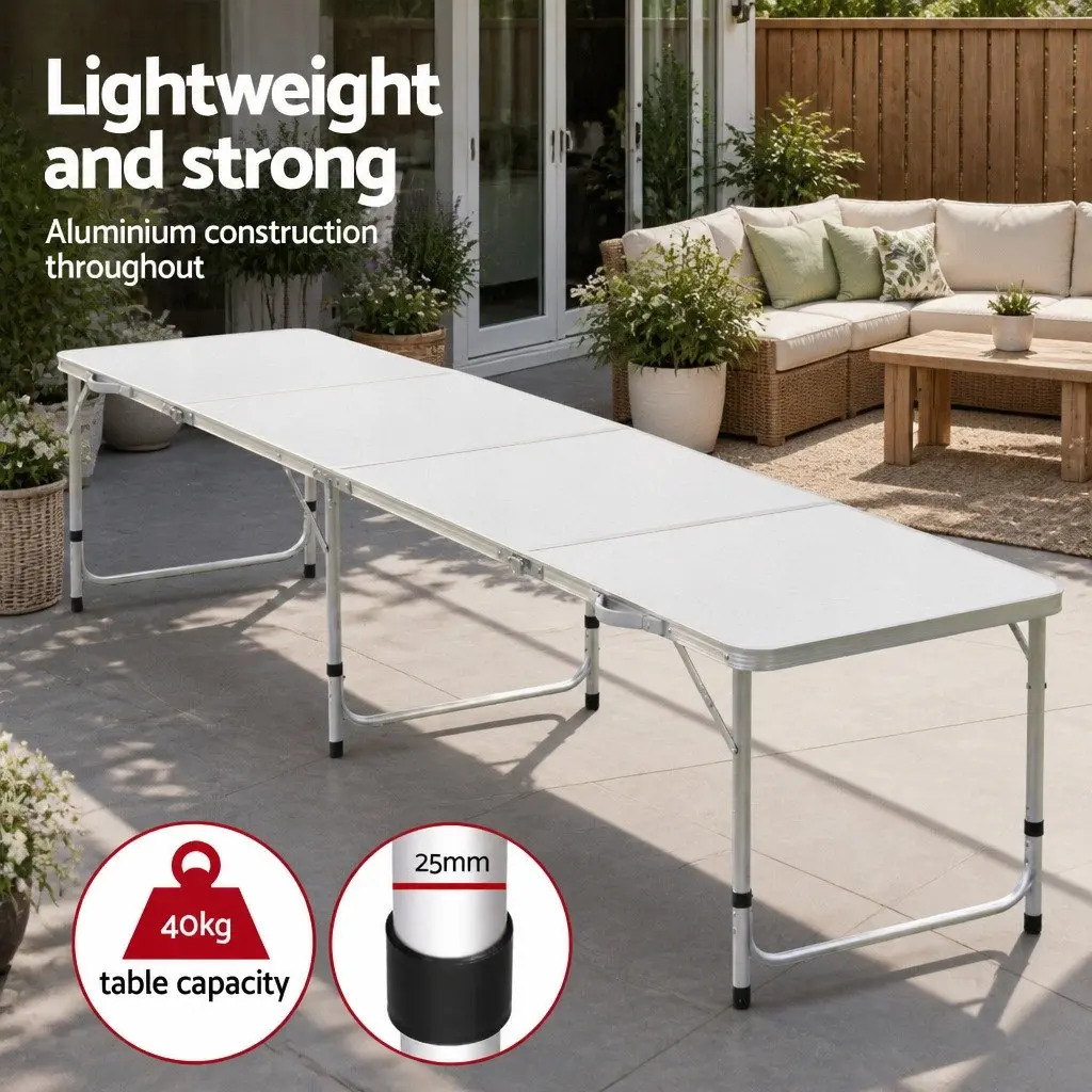 Folding Camping Table Outdoor Picnic BBQ 240CM Aluminium Silver