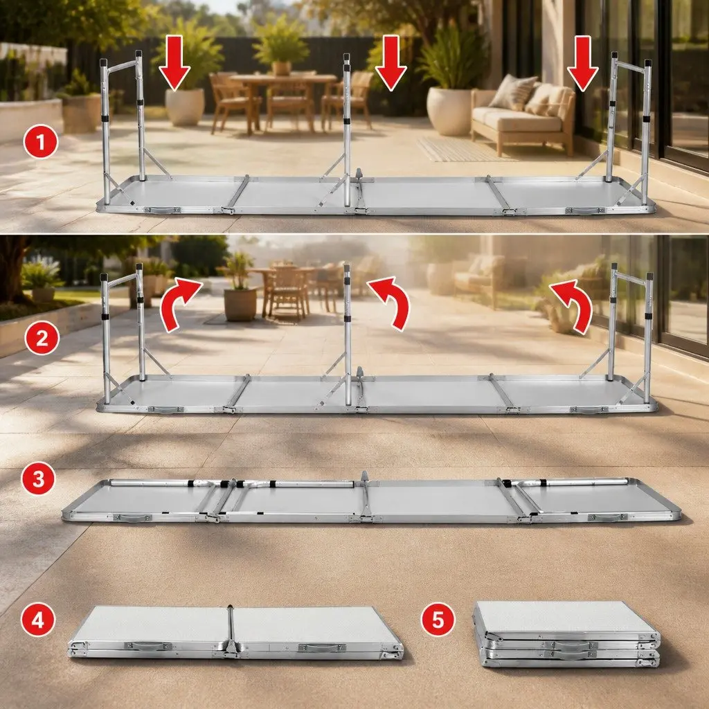 Folding Camping Table Outdoor Picnic BBQ 240CM Aluminium Silver