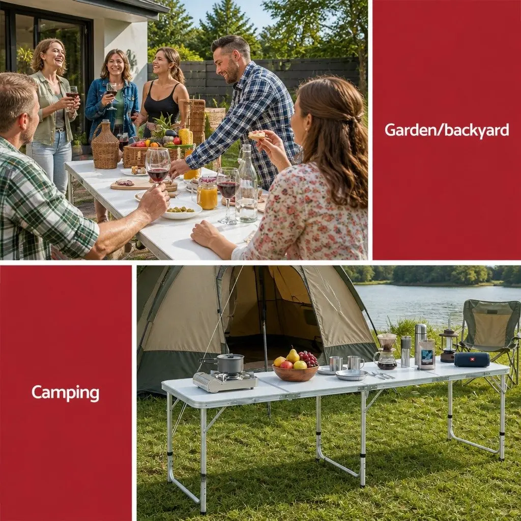 Folding Camping Table Outdoor Picnic BBQ 240CM Aluminium Silver