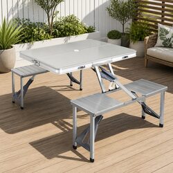 Folding Camping Table Set Outdoor Picnic BBQ With 2 Bench Chairs Portable