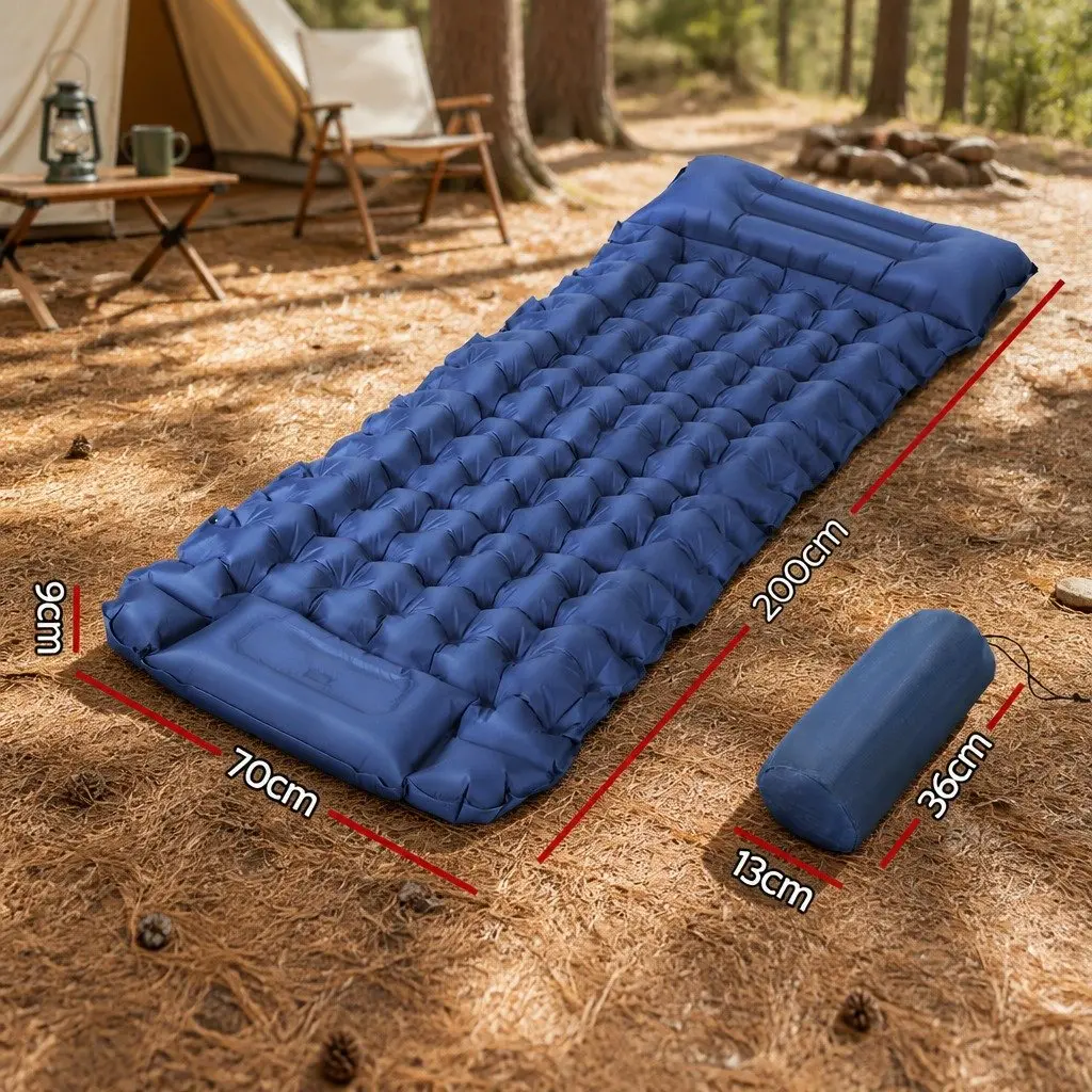 Self Inflating Sleeping Mat Camping Mattress 9cm Single Blue