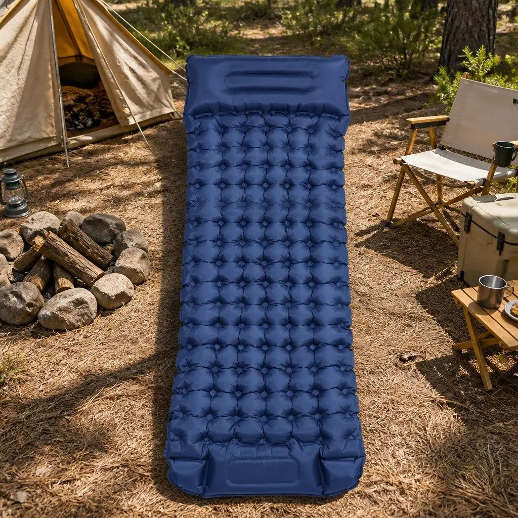 Self Inflating Sleeping Mat Camping Mattress 9cm Single Blue
