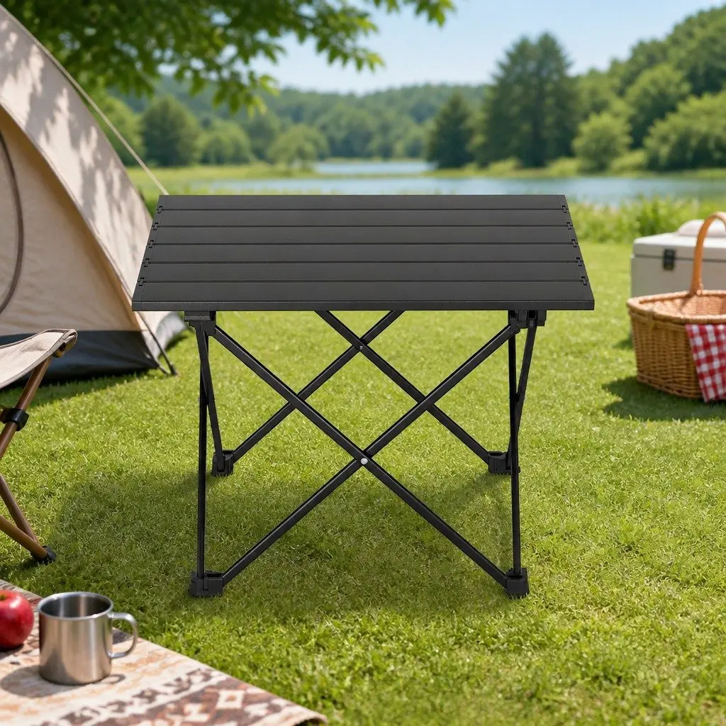 Folding Camping Table Portable Roll Up Aluminium 40CM Black