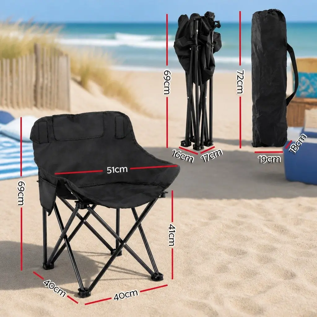 Folding Camping Chair Portable Outdoor Seat Black 120KG Weight Capacity