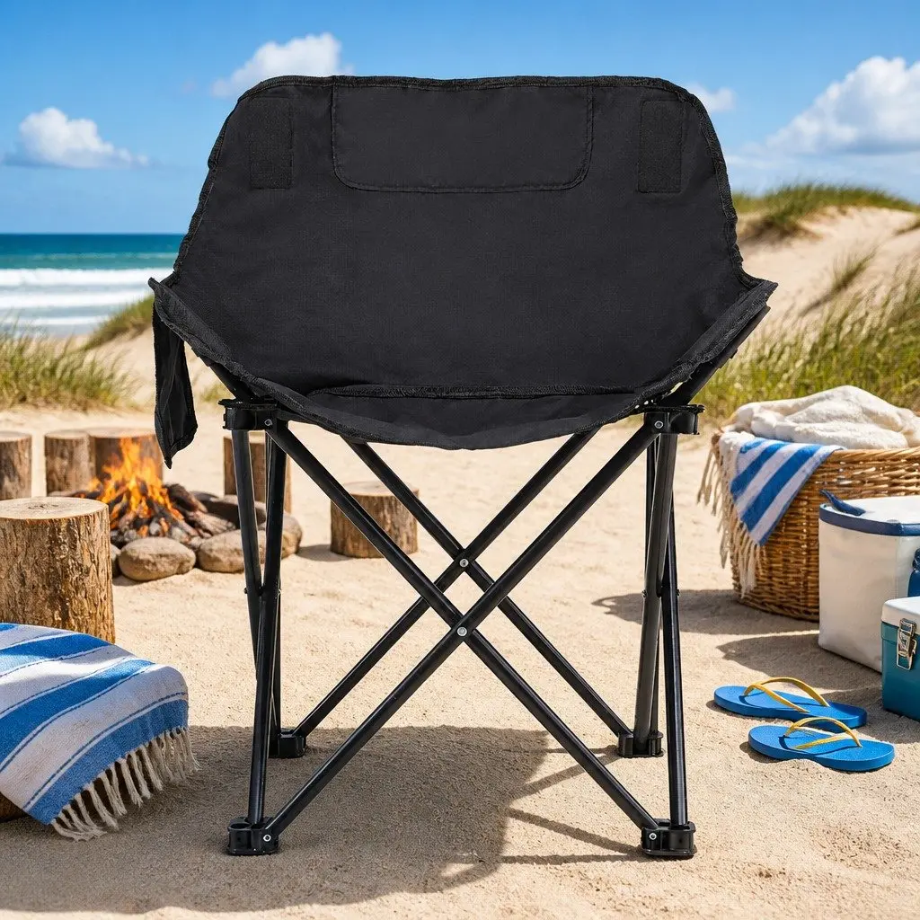 Folding Camping Chair Portable Outdoor Seat Black 120KG Weight Capacity