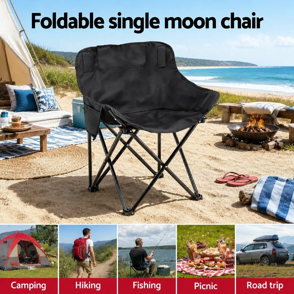 Folding Camping Chair Portable Outdoor Seat Black 120KG Weight Capacity