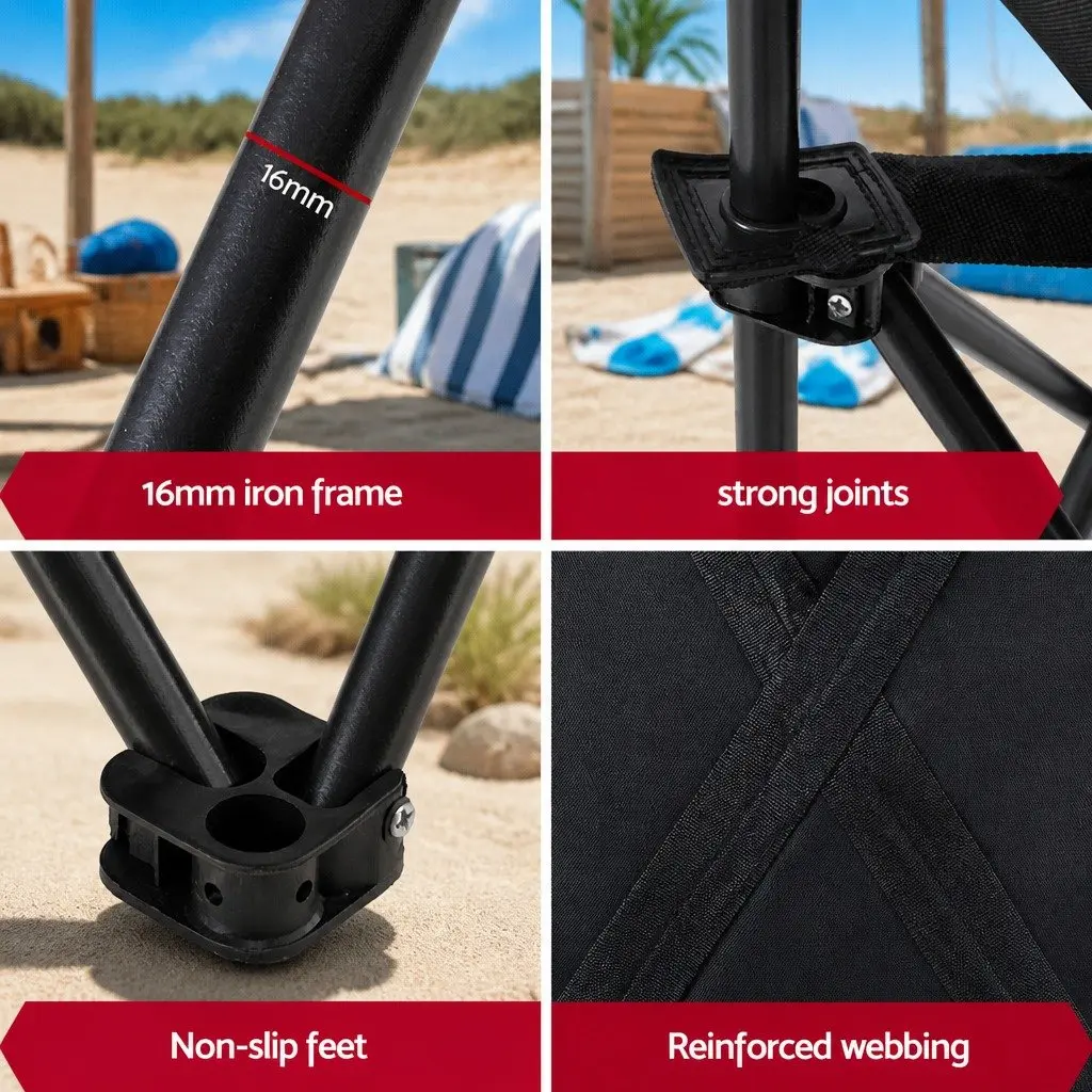 Folding Camping Chair Portable Outdoor Seat Black 120KG Weight Capacity