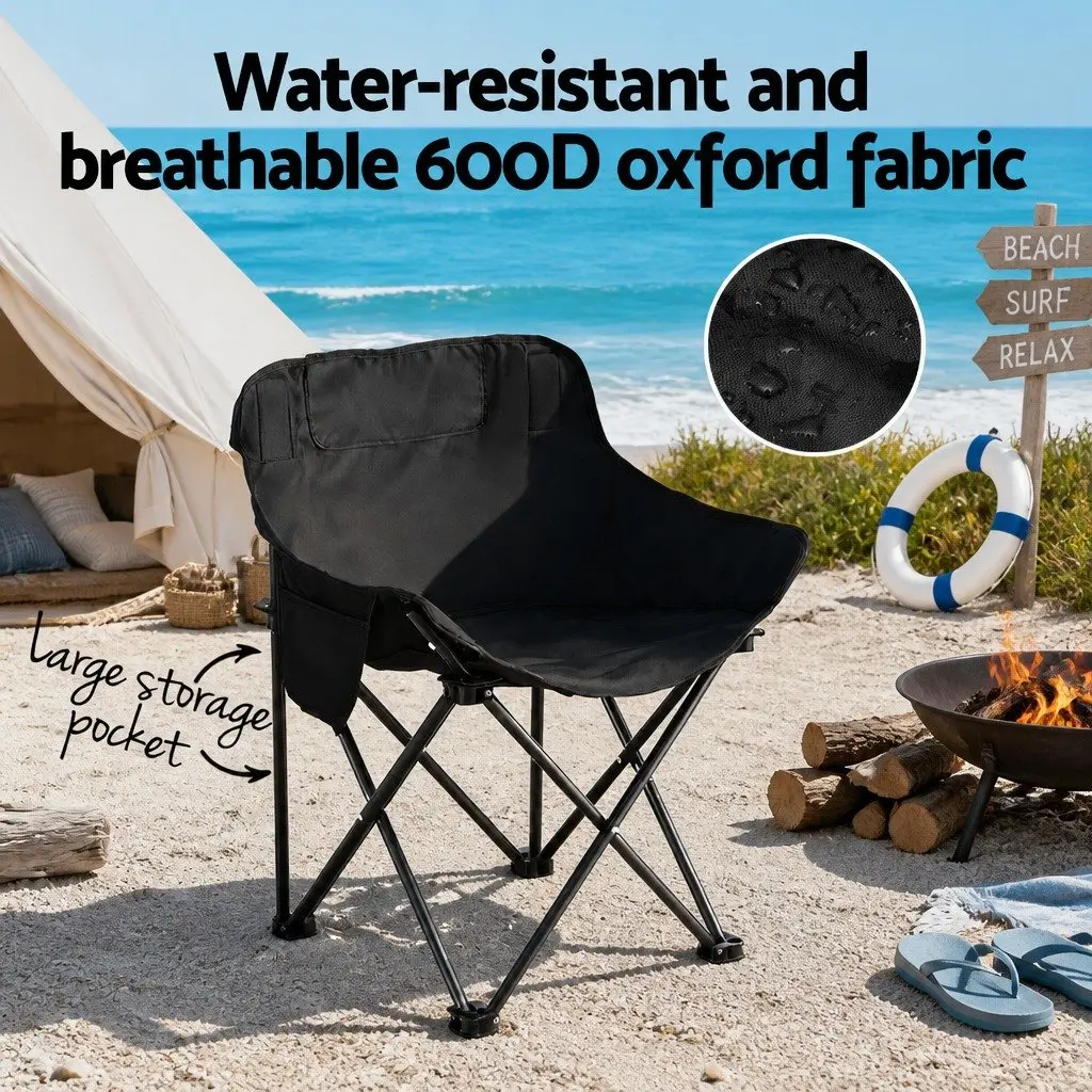 Folding Camping Chair Portable Outdoor Seat Black 120KG Weight Capacity