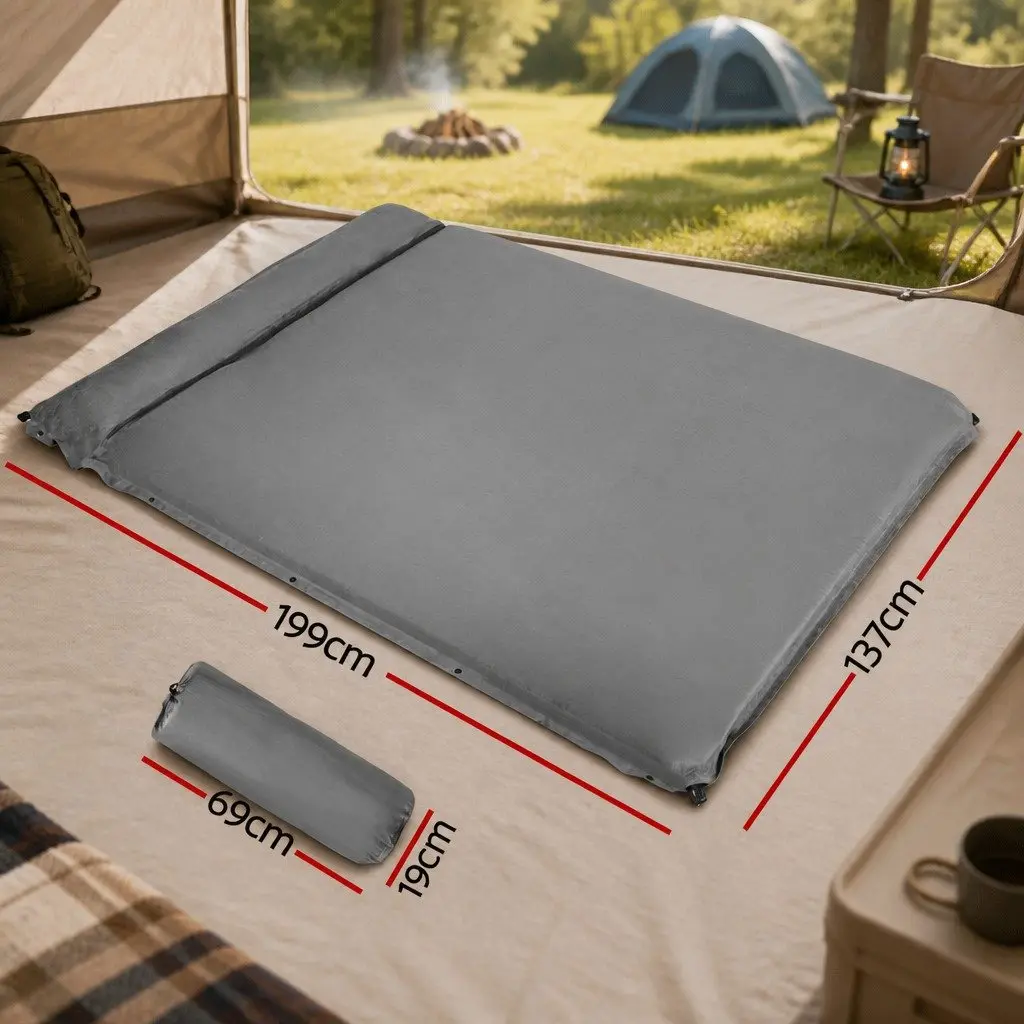 Self Inflating Camping Mattress Double 199 x 137 cm Grey Outdoor Air Bed