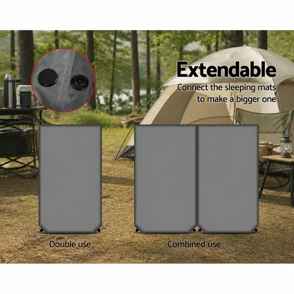 Self Inflating Camping Mattress Double 199 x 137 cm Grey Outdoor Air Bed