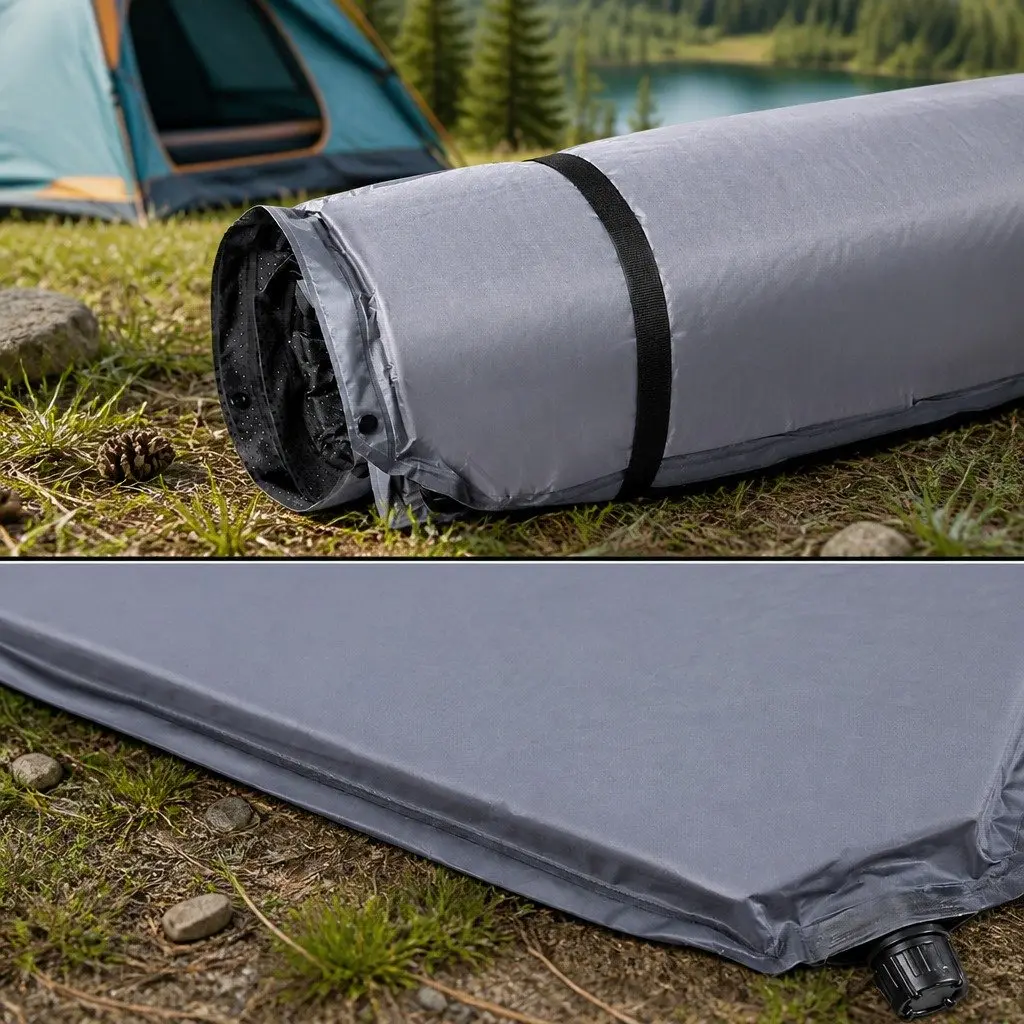 Self Inflating Camping Mattress Double 199 x 137 cm Grey Outdoor Air Bed