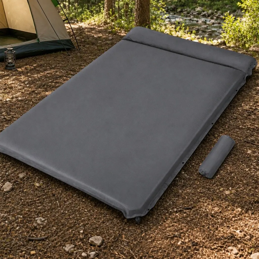 Self Inflating Camping Mattress Double 199 x 137 cm Grey Outdoor Air Bed