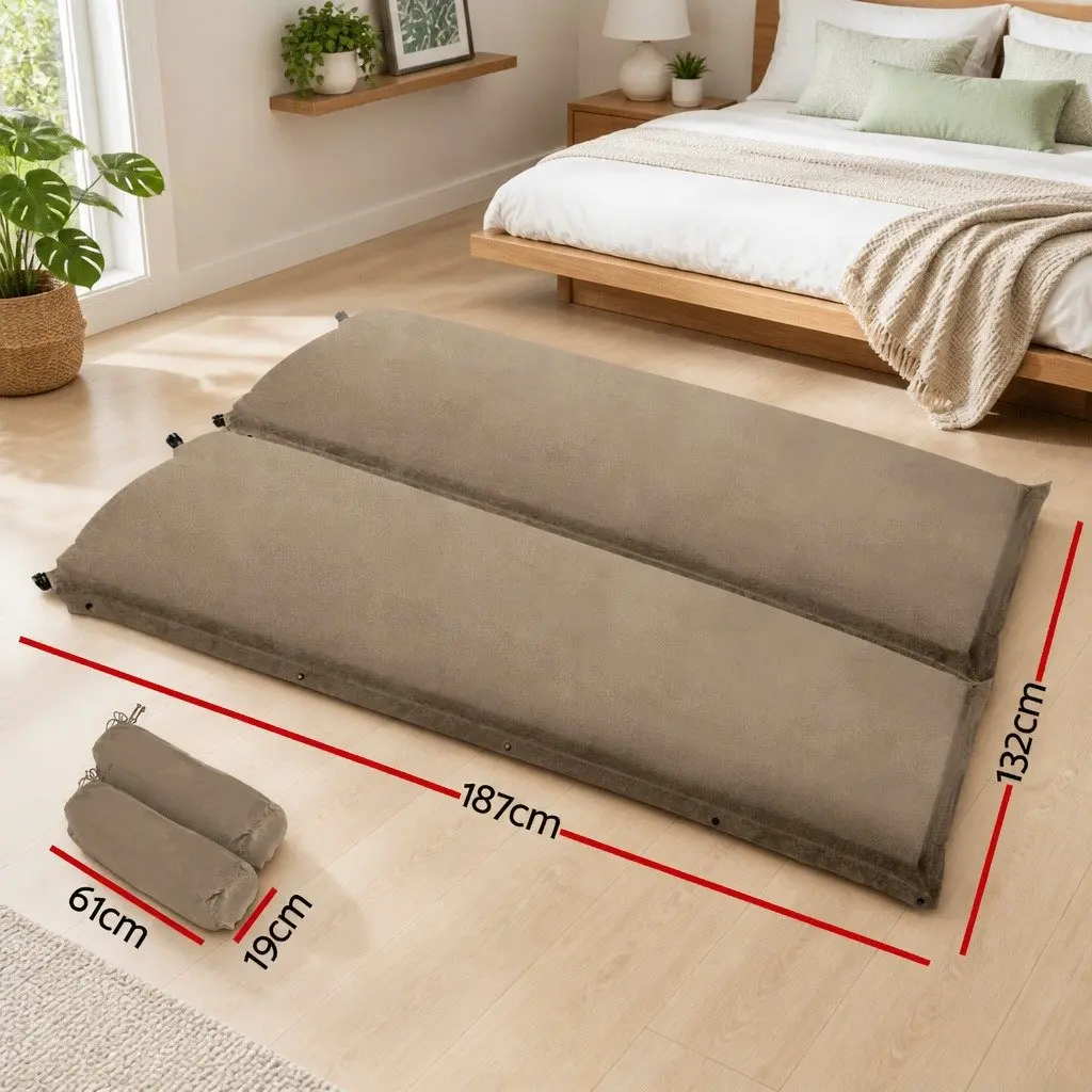 Self Inflating Mattress Double Camping Sleeping Mat 187x132cm Coffee