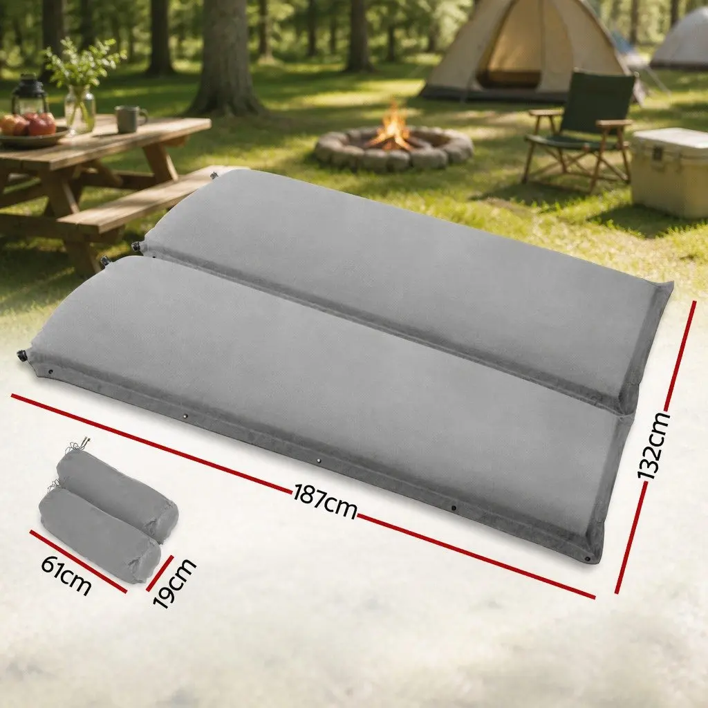 Double Camping Sleeping Mat Self Inflating Air Bed Grey 187x132cm