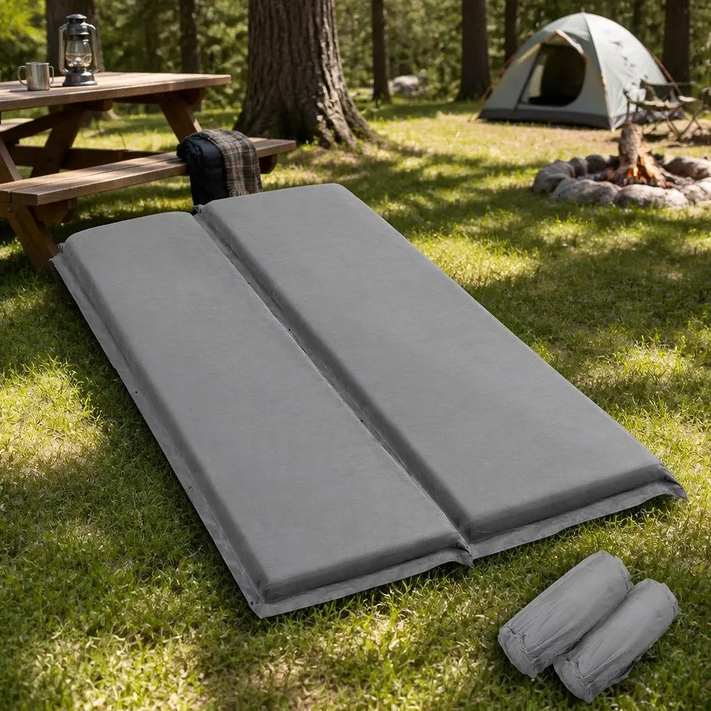 Double Camping Sleeping Mat Self Inflating Air Bed Grey 187x132cm