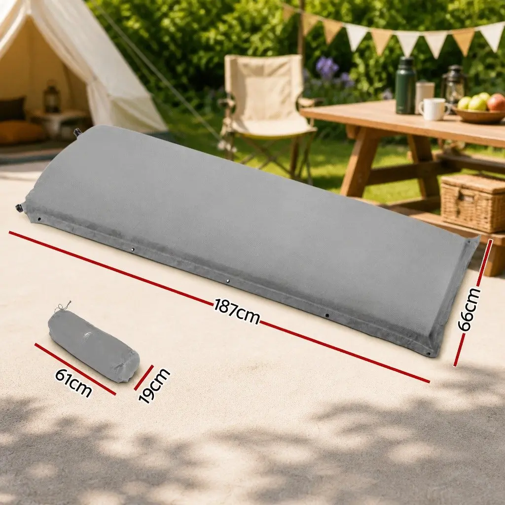 Self Inflating Mattress Camping Sleeping Mat Air Bed Single 187cm Grey