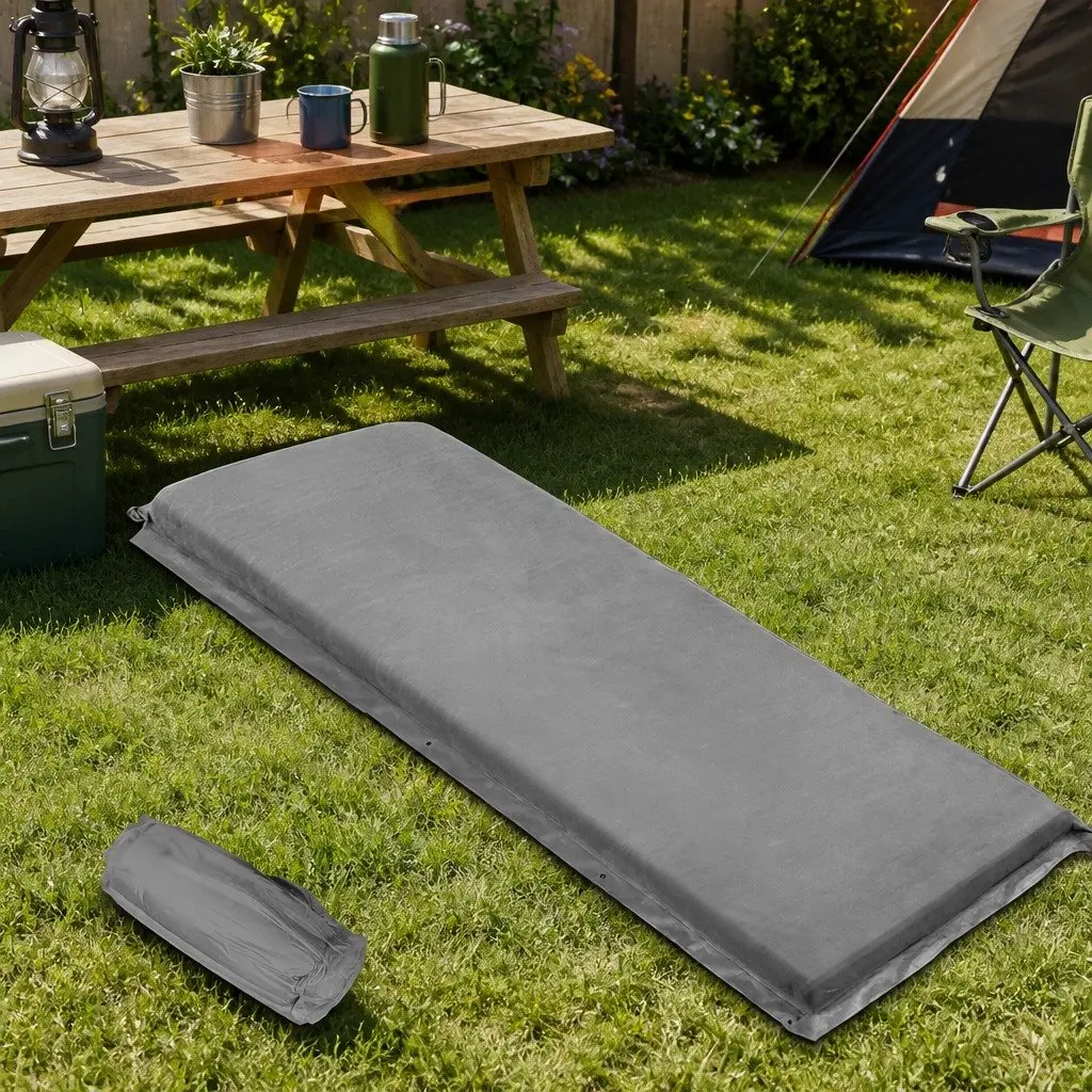 Self Inflating Mattress Camping Sleeping Mat Air Bed Single 187cm Grey