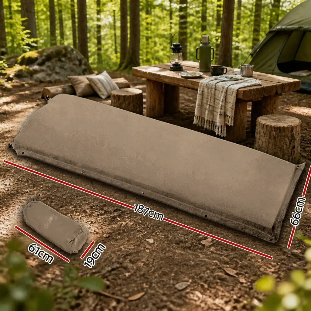 Self Inflating Camping Mattress Sleeping Mat 187x66cm Coffee