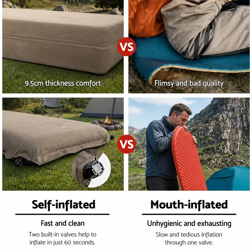 Self Inflating Camping Mattress Sleeping Mat 187x66cm Coffee