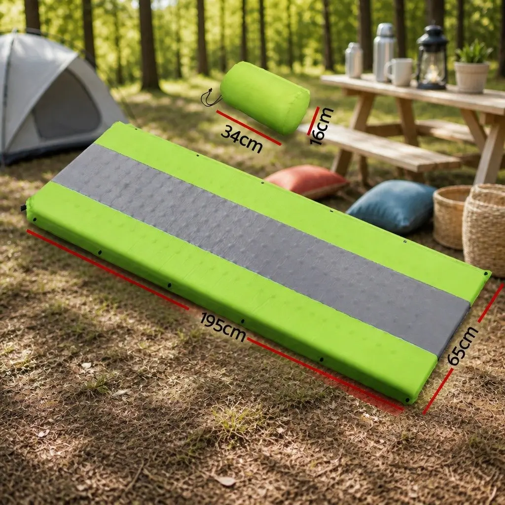 Single Green Self Inflating Camping Sleeping Mat 195x65x25cm Air Bed Pad