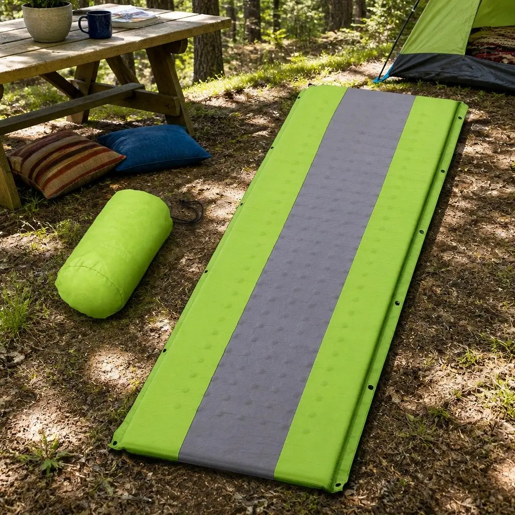 Single Green Self Inflating Camping Sleeping Mat 195x65x25cm Air Bed Pad