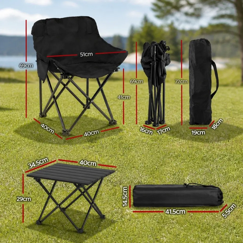 3 Piece Folding Camping Table Chair Set Portable Outdoor Picnic Garden Furniture Black