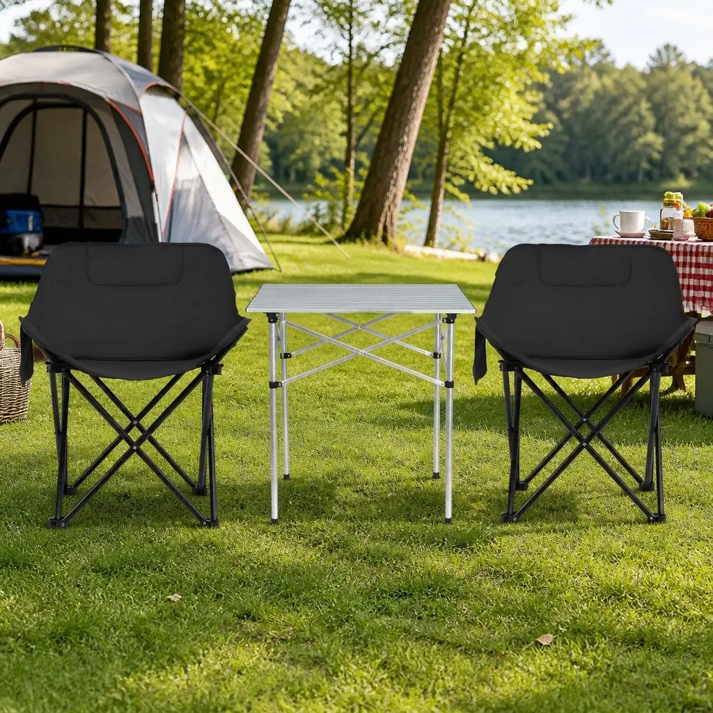 Camping Table Chair Set 3 Piece Outdoor Folding Portable Black Silver