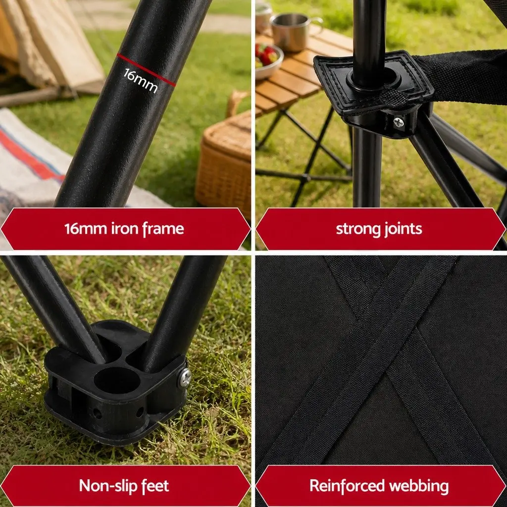 3-Piece Camping Table Chair Set Outdoor Folding Portable Picnic Furniture Black Silver