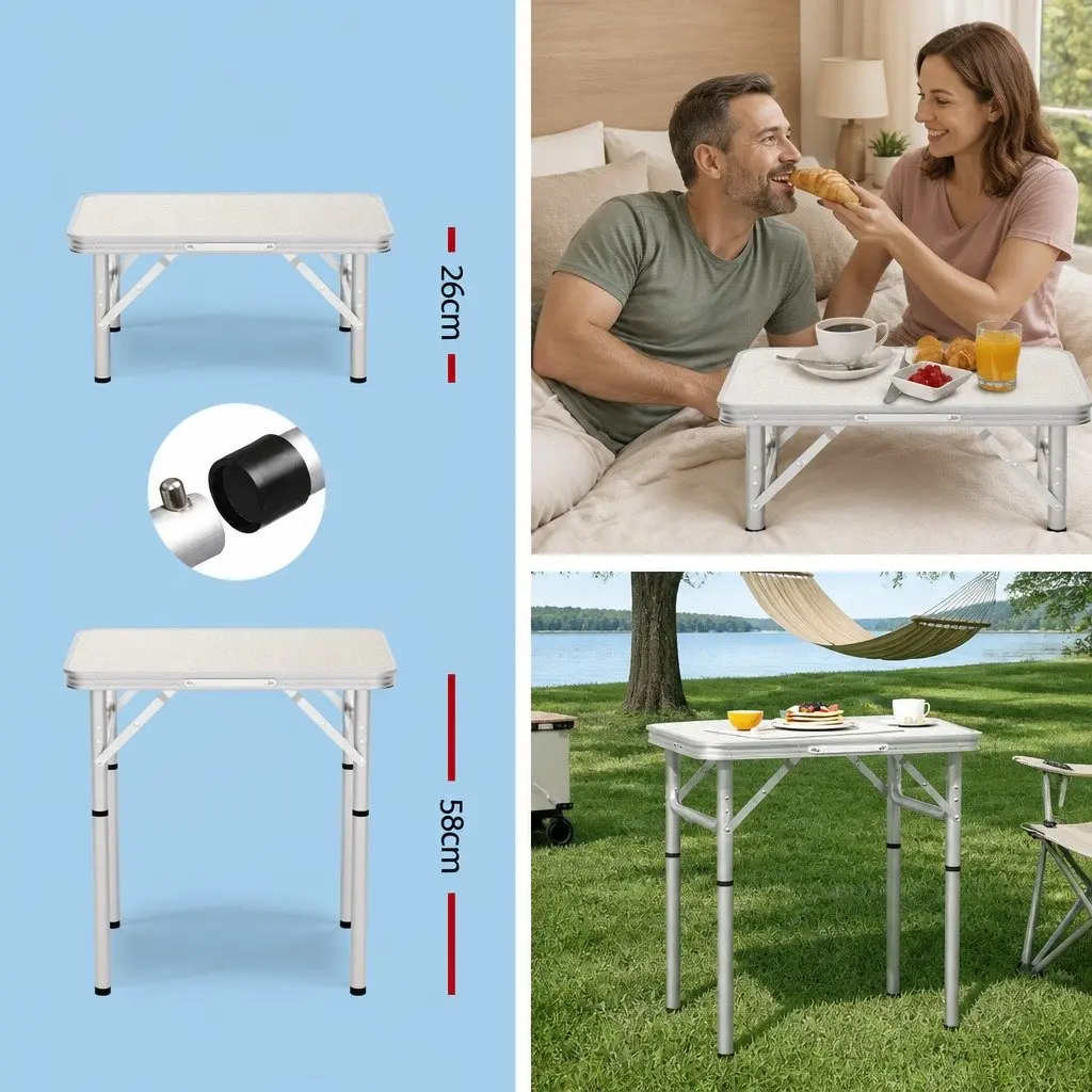 3-Piece Camping Table Chair Set Outdoor Folding Portable Picnic Furniture Black Silver