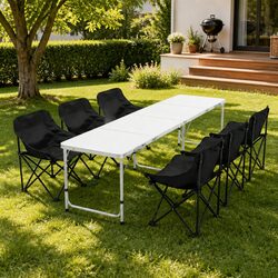 Camping Table Chair Set 7-Piece Outdoor Folding Portable Picnic Furniture Black