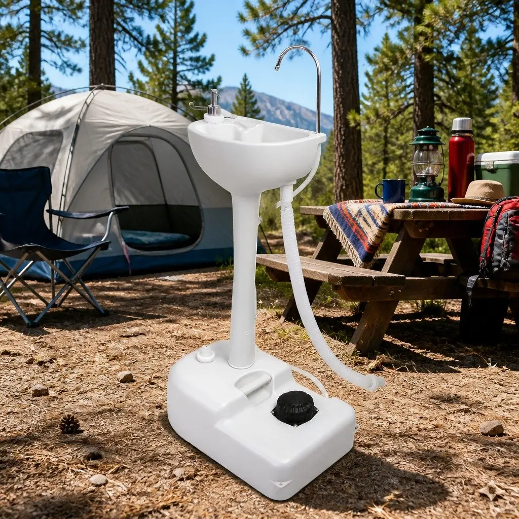 19L Portable Handwash Stand with Foot Pump Grey for Outdoor Camping and Events