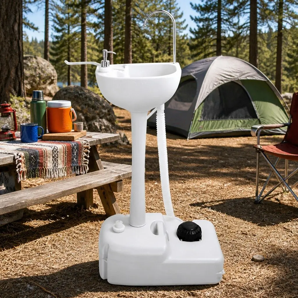 19L Portable Handwash Stand with Foot Pump Grey for Outdoor Camping and Events
