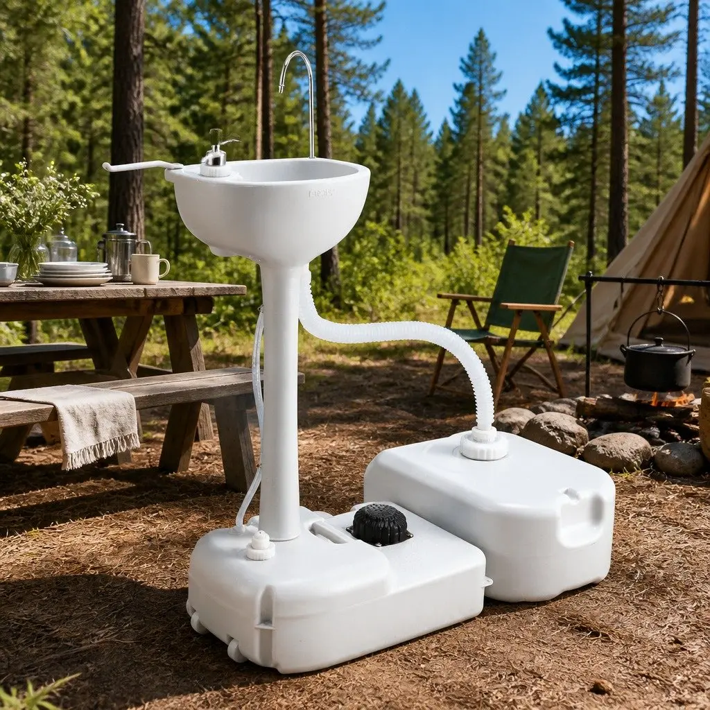 Portable Hand Wash Sink Stand 43L Basin Outdoor Camping Grey