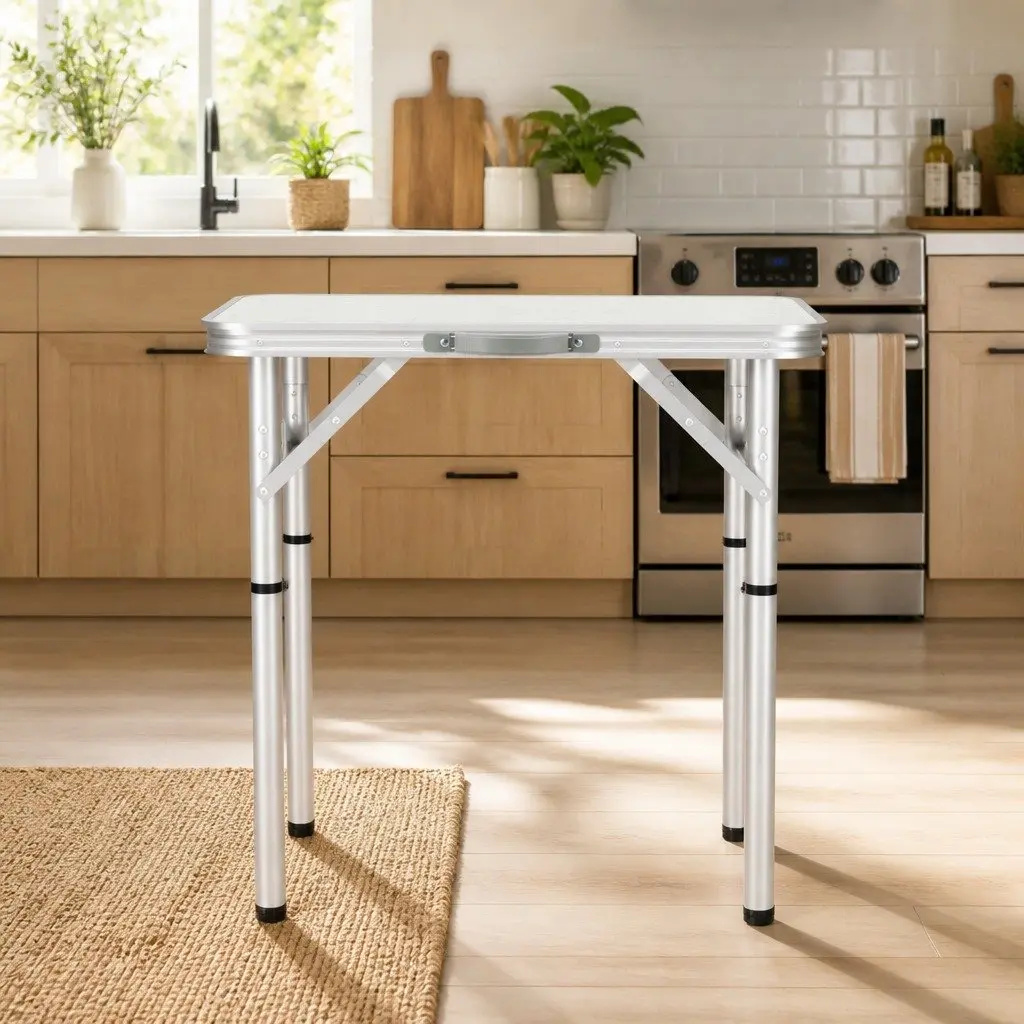 Portable Folding Table Silver Adjustable Height 60CM Outdoor Camping Picnic