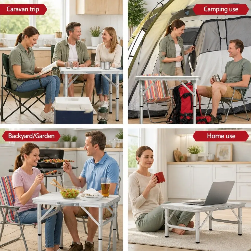 Portable Folding Table Silver Adjustable Height 60CM Outdoor Camping Picnic