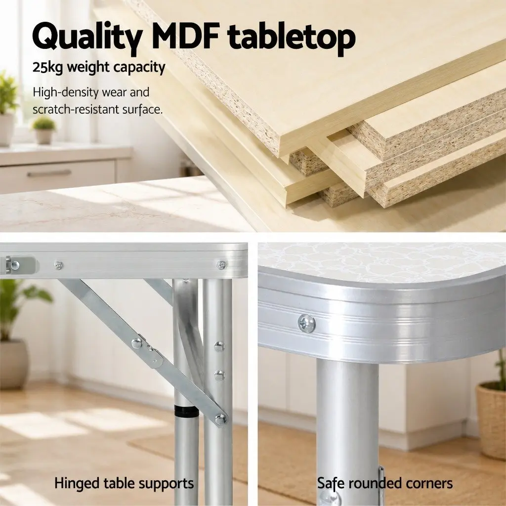 Portable Folding Table Silver Adjustable Height 60CM Outdoor Camping Picnic
