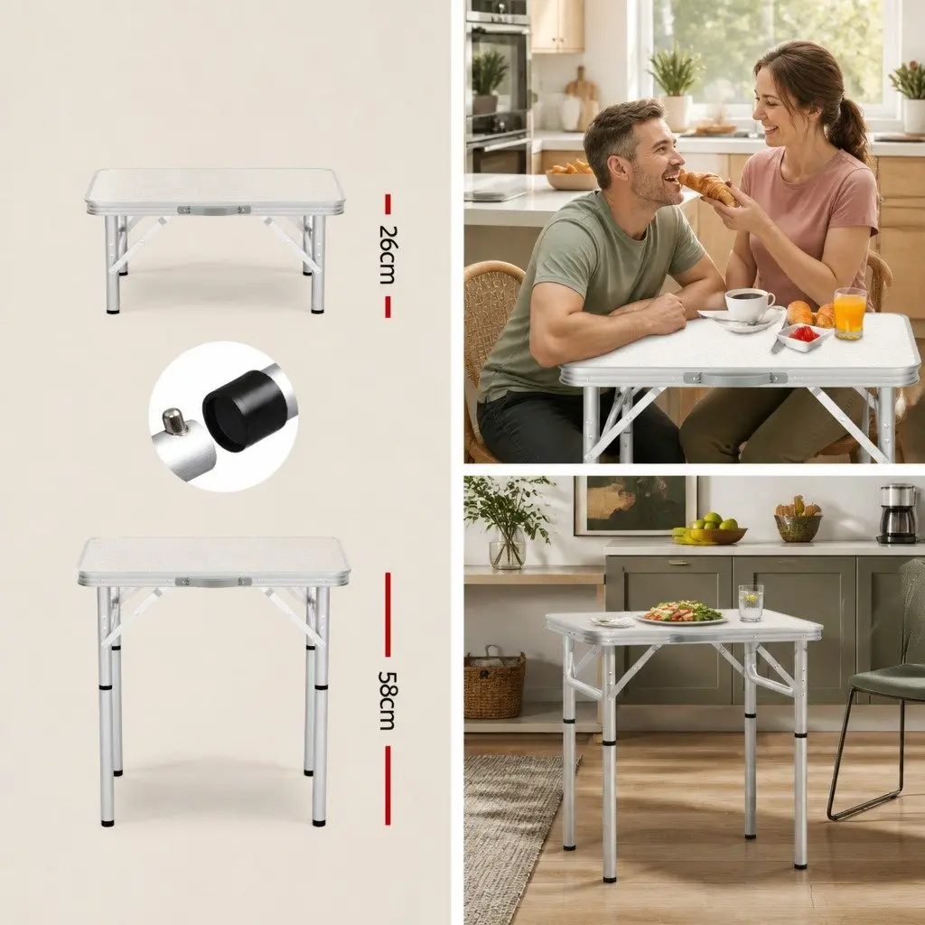 Portable Folding Table Silver Adjustable Height 60CM Outdoor Camping Picnic