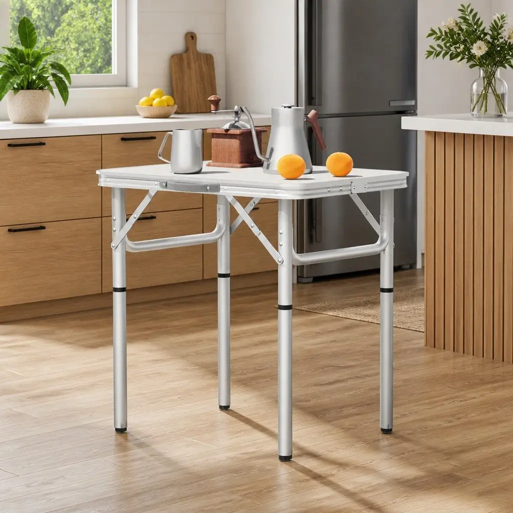 Portable Folding Table Silver Adjustable Height 60CM Outdoor Camping Picnic