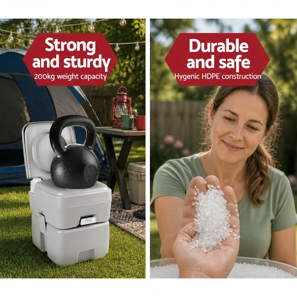 Portable Toilet 20L Camping Flush Grey Outdoor Travel Boating
