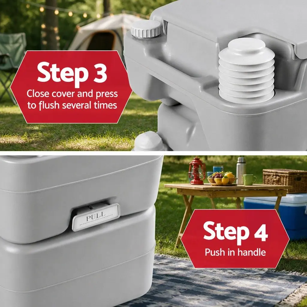 Portable Toilet 20L Camping Flush Grey Outdoor Travel Boating