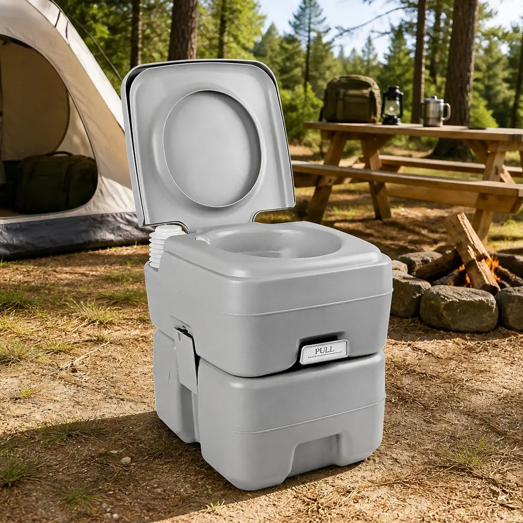 20L Portable Toilet Outdoor Camping Flush Potty Grey