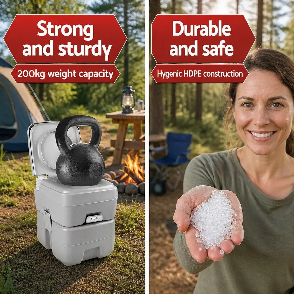 20L Portable Toilet Outdoor Camping Flush Potty Grey