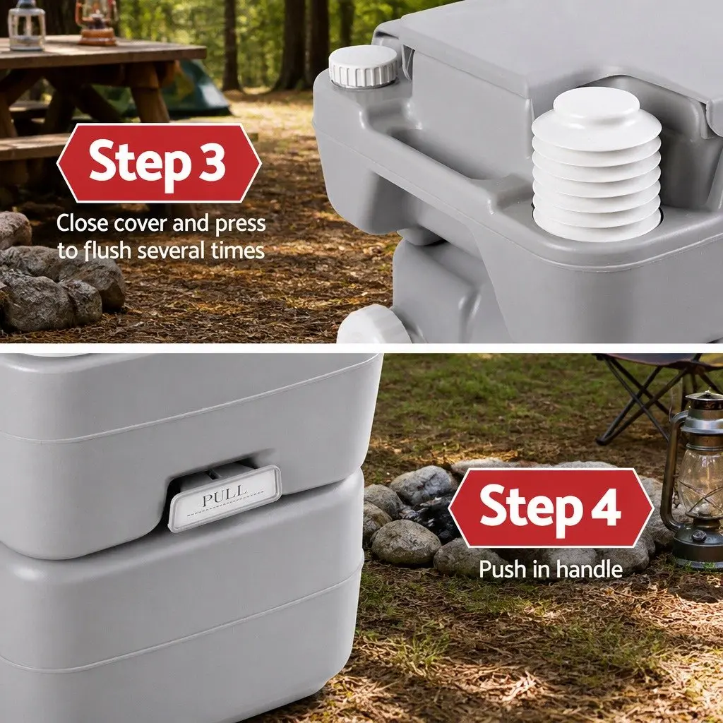 20L Portable Toilet Outdoor Camping Flush Potty Grey