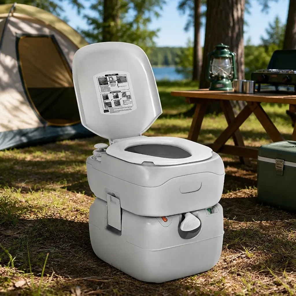 Portable Camping Toilet 22L Outdoor Flush Potty Grey